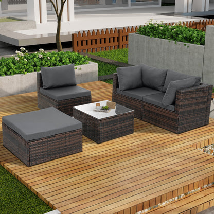 Patio Furniture, Outdoor Furniture, Seasonal PE Wicker Furniture, 5 Set Wicker Furniture With Temper