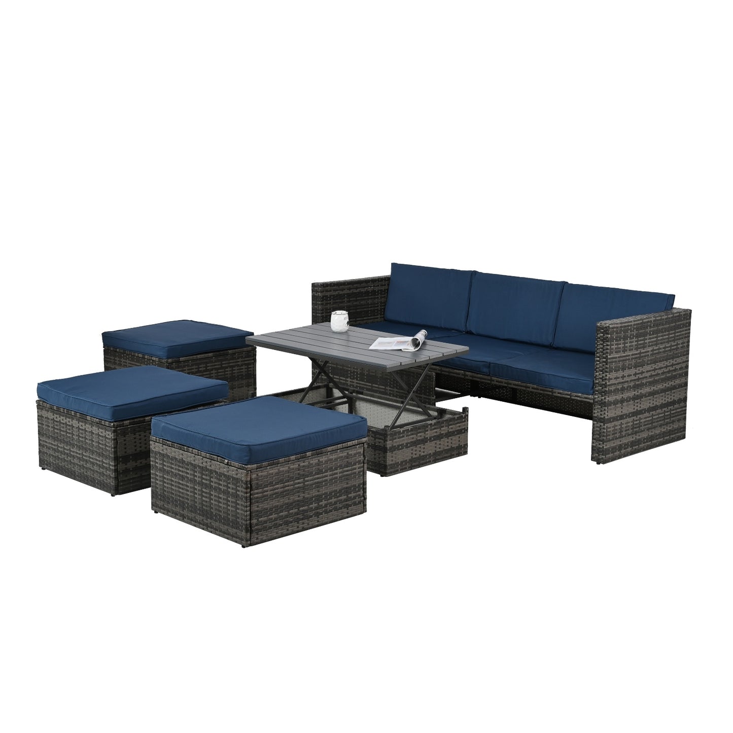 Patio Furniture, Outdoor Furniture, Seasonal PE Wicker Furniture,5 Set Wicker Furniture With Plywood