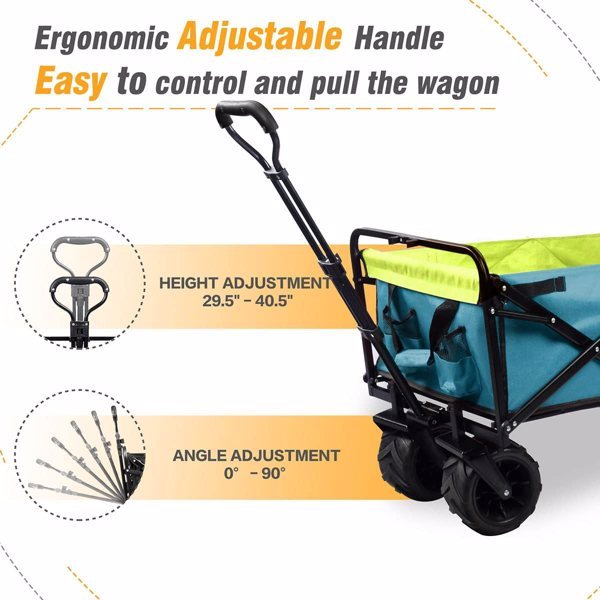 Foldable Heavy Duty ATV, Outdoor Folding Practical Camping Garden ATV, Universal Wheel Adjustable Handle Shopping - Bluegreen