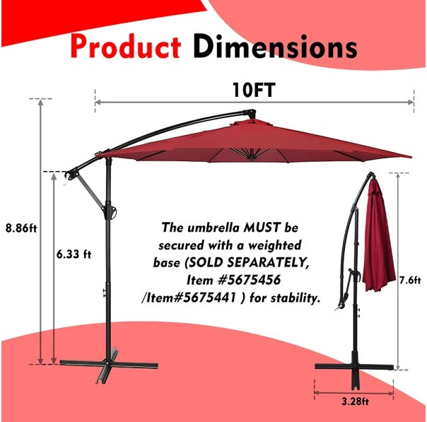 10 Ft. Steel Cantilever Offset Outdoor Patio Umbrella With Crank Lift