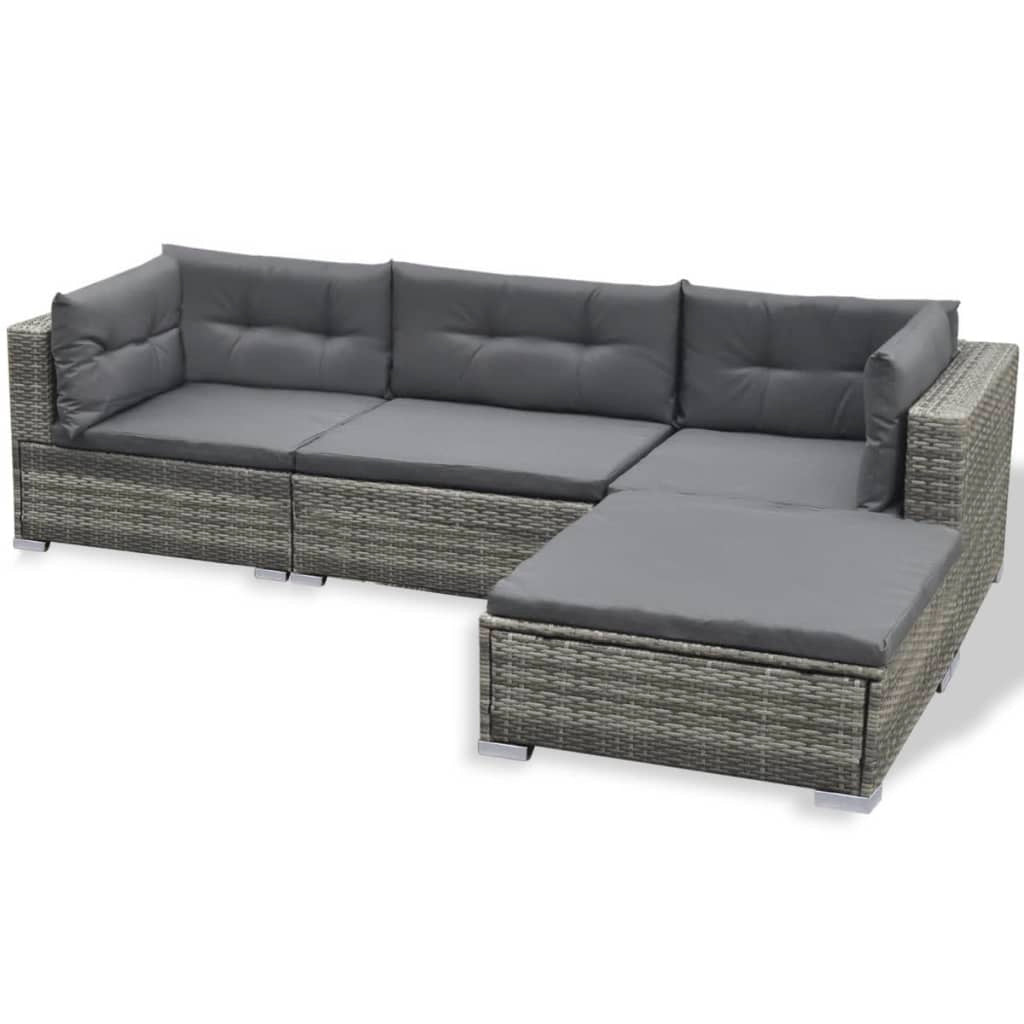 vidaXL 6 Piece Garden Lounge Set with Cushions Poly Rattan Grey