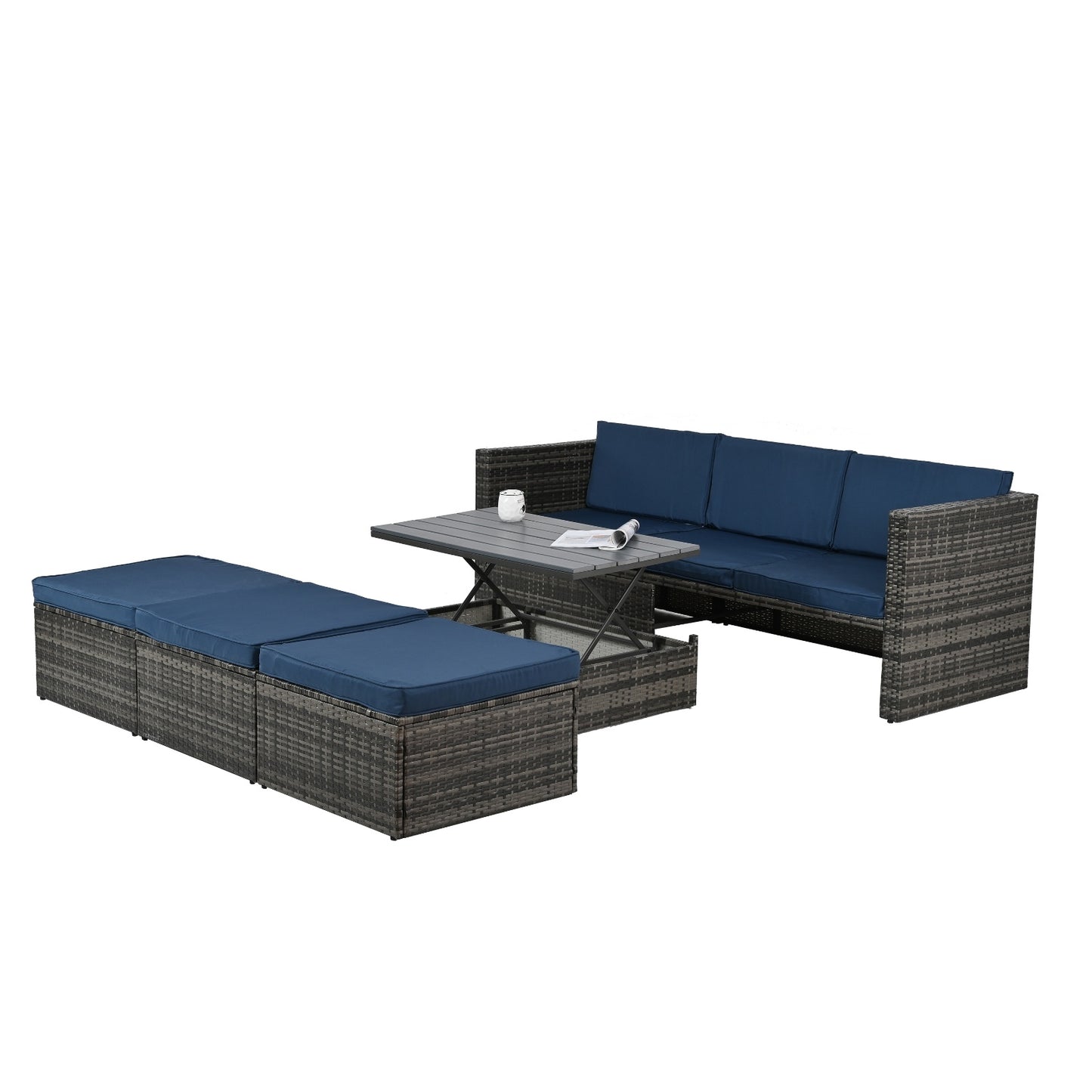 Patio Furniture, Outdoor Furniture, Seasonal PE Wicker Furniture,5 Set Wicker Furniture With Plywood