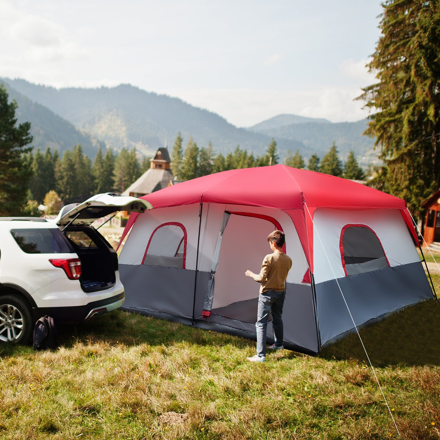 Red And White Camping Tent 430x430x210cm