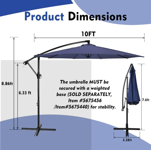 10 Ft. Steel Cantilever Offset Outdoor Patio Umbrella With Crank Lift