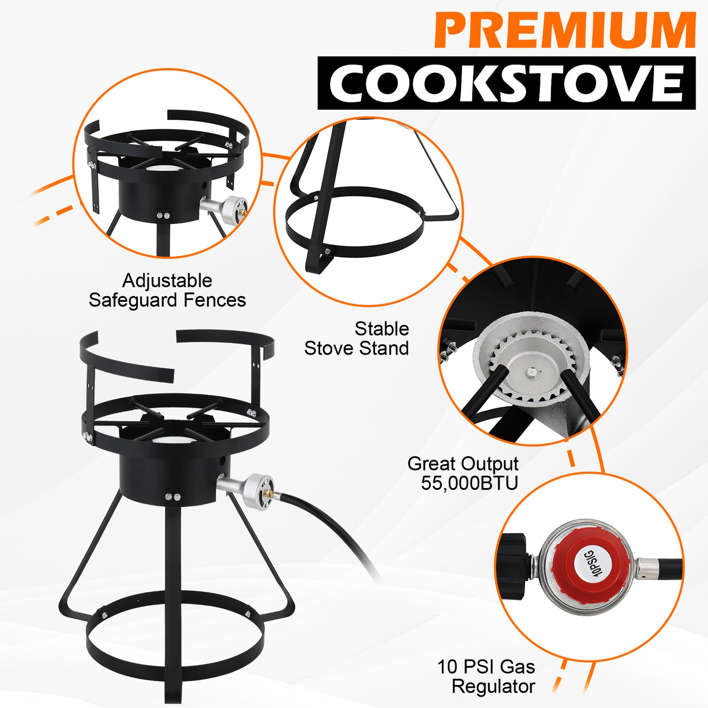 30QT, Turkey Pan 2 Piece Set Black Round Tripod Iron Hob Silver Aluminum Pan Gas Fryer N002