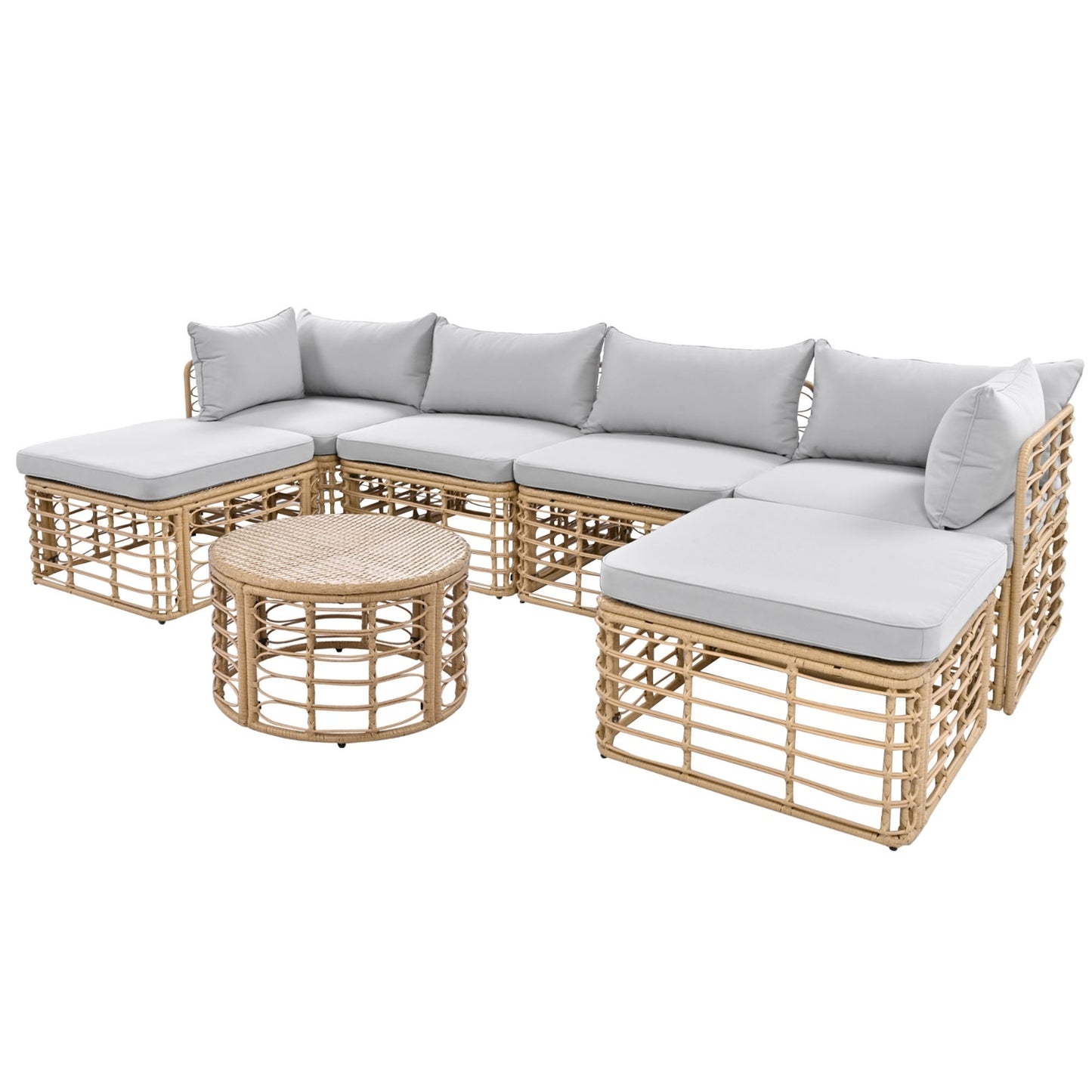 GO 7 Pieces Outdoor Patio Furniture, All-Weather Rattan Sectional Sofa Set With Thick Cushions And P